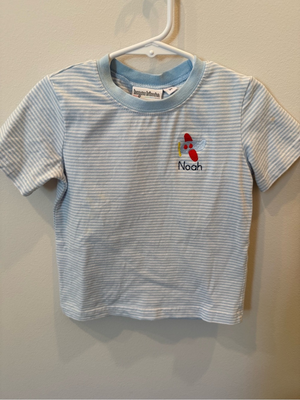 Bayou Blanks Boys 2T Personalized Noah Airplane Striped Shirt